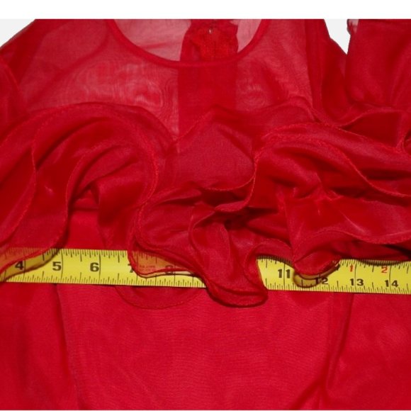 Vintage Red Maxi Dress Southern Bell Sheer Illusion Swiss Sheer Ruffles Size 8 - Picture 9 of 15